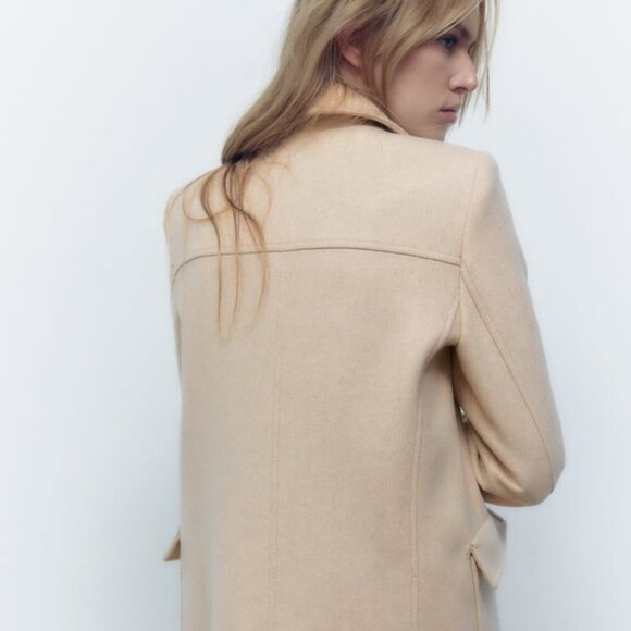 NEW Zara Women's WOOL BLEND Double-breasted Coat Sand - Picture 7 of 11